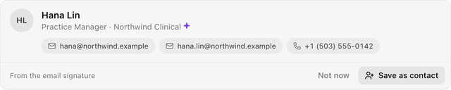 A person card, as CommSync shows it in a thread.