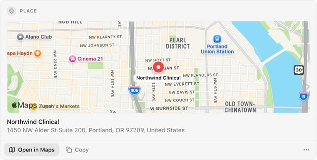 A place card, as CommSync shows it in a thread.